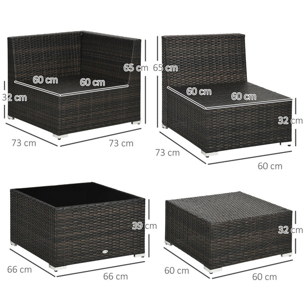 8 Pieces PE Rattan Corner Sofa Set, Outdoor Garden Furniture Set, Patio Wicker Sofa Seater w/ Cushion, Washable Cushion Cover & Tempered Glass Table, Brown