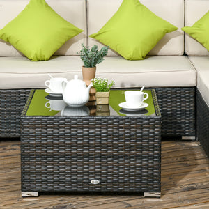 8 Pieces PE Rattan Corner Sofa Set, Outdoor Garden Furniture Set, Patio Wicker Sofa Seater w/ Cushion, Washable Cushion Cover & Tempered Glass Table, Brown