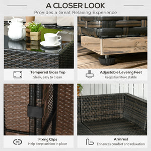 8 Pieces PE Rattan Corner Sofa Set, Outdoor Garden Furniture Set, Patio Wicker Sofa Seater w/ Cushion, Washable Cushion Cover & Tempered Glass Table, Brown