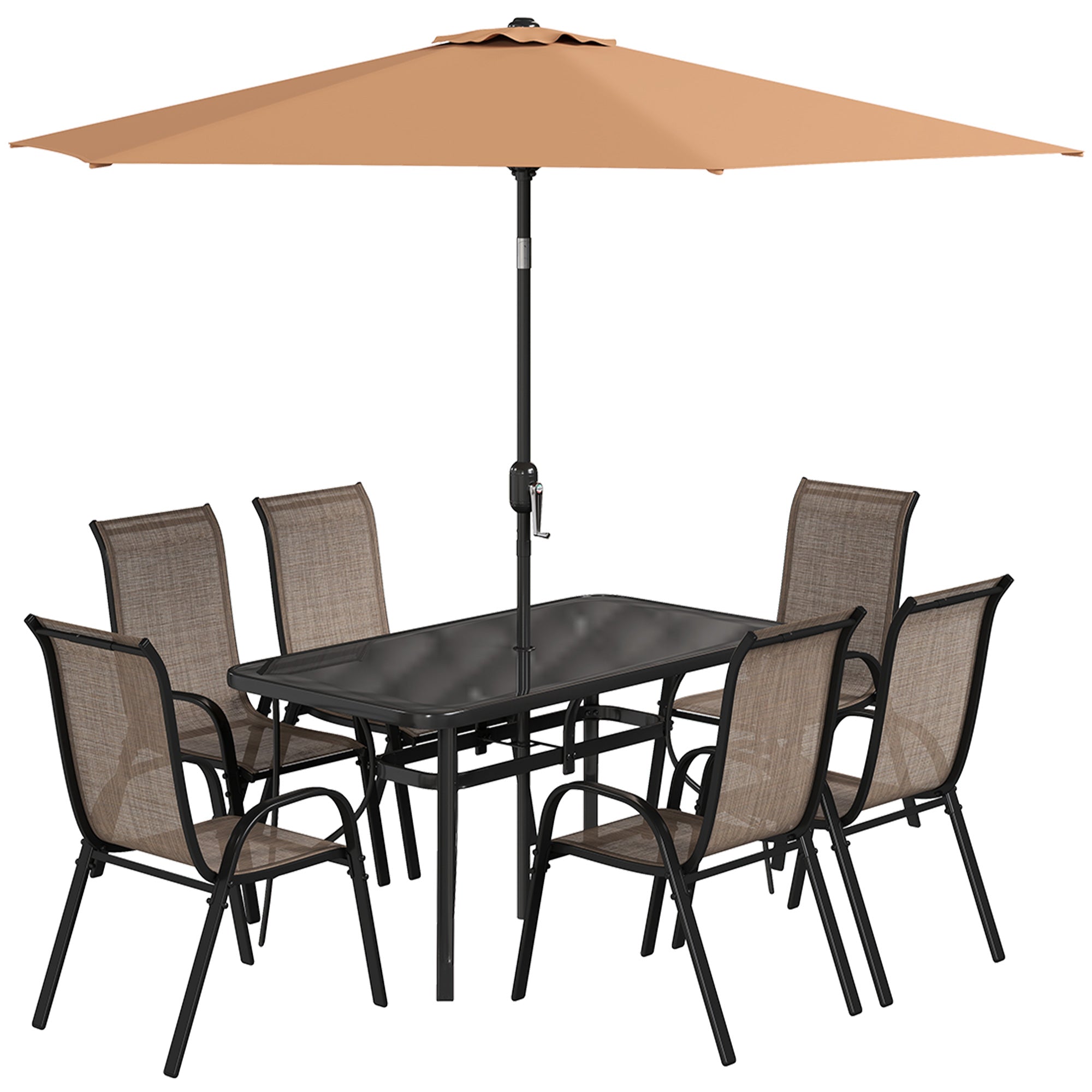 8 seat patio dining set with umbrella Outsunny 8-Piece Patio Dining Set with 9 Ft Umbrella, Mixed Brown