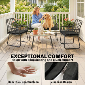 4 Piece Rattan Garden Furniture Set, Outdoor Patio Furniture with Loveseat, Armchairs and Coffee Table, Indoor Balcony Conservatory Set with Cushions for Garden, Poolside, Black
