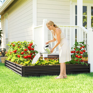 L-Shaped Raised Garden Bed, 82" x 109" x 12" Galvanized Steel Planter Box with Multi-reinforced Rods for Vegetables, Flowers and Herbs, Black