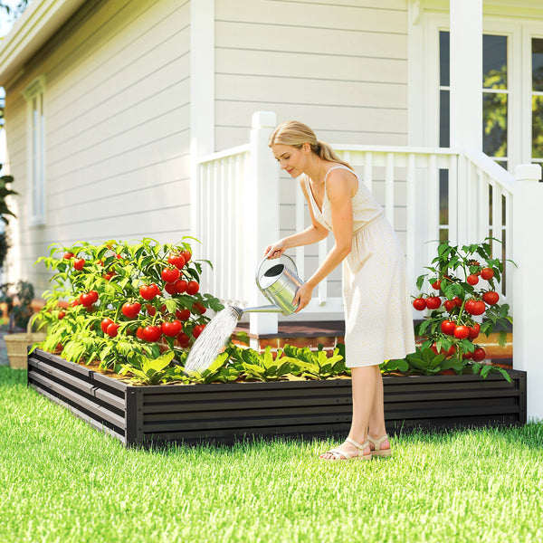L-Shaped Raised Garden Bed, 82" x 109" x 12" Galvanized Steel Planter Box with Multi-reinforced Rods for Vegetables, Flowers and Herbs, Black