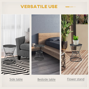 16" Steel Patio Side Table, Garden End Table with Hourglass Design, Accent Table for Outdoor and Indoor Use, Black