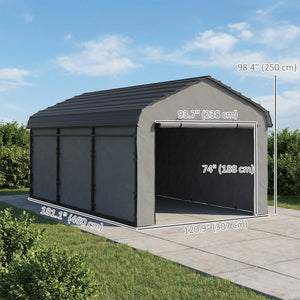 10' x 15' x 8' Heavy Duty Metal Carport, Waterproof Car Shelter Garage Canopy with Galvanized Metal Roof and Removable Sidewalls for Cars, Boats and Trucks, Light Grey