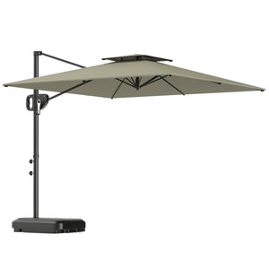 8' x 9' Square Cantilever Patio Umbrella with Fillable Base, Double Top Patio Hanging Offset Umbrella, Outdoor Cantilever Parasol with Crank & Tilt, Light Grey
