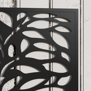 Metal Raised Garden Bed with Trellis for Climbing Plants, Freestanding or Wall Mounted Flower Bed with Privacy Panel, Leaves Cut-Outs Outdoor Planter Box for Garden, Patio, Balcony