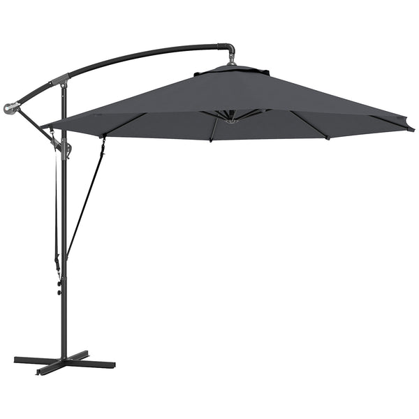 9.5FT Cantilever Patio Umbrella with Wind Strap, Cover, Round Offset Hanging Umbrella with 360°Rotation, Crank and Cross Base for Garden, Deck, Yard and Pool, UPF50+, Grey