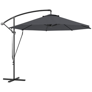9.5FT Cantilever Patio Umbrella with Wind Strap, Cover, Round Offset Hanging Umbrella with 360°Rotation, Crank and Cross Base for Garden, Deck, Yard and Pool, UPF50+, Grey