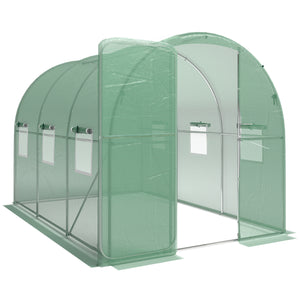 7' x 10' Walk-in Polytunnel Greenhouse with Hinged Door and 6 Roll Up Mesh Windows, Garden Tunnel Warm House Tent with UV-resistant PE Cover, Galvanised Steel Frame, Green