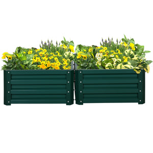 Outsunny 2 Piece Galvanized Raised Garden Bed, 2' x 2' x 1' Metal Planter Box for Growing Vegetables, Flowers, Herbs, Succulents, Green