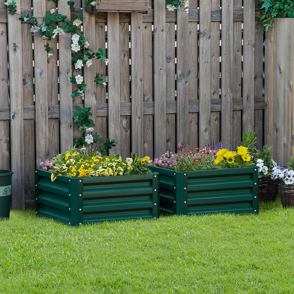 Outsunny 2 Piece Galvanized Raised Garden Bed, 2' x 2' x 1' Metal Planter Box for Growing Vegetables, Flowers, Herbs, Succulents, Green