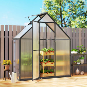 5.5 x 6.5ft Polycarbonate Greenhouse with Swing Door and Adjustable Window, Walk-in Greenhouse Aluminium Garden Green House for Patio Garden Backyard, Black