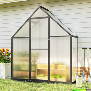 5.5 x 6.5ft Polycarbonate Greenhouse with Swing Door and Adjustable Window, Walk-in Greenhouse Aluminium Garden Green House for Patio Garden Backyard, Black