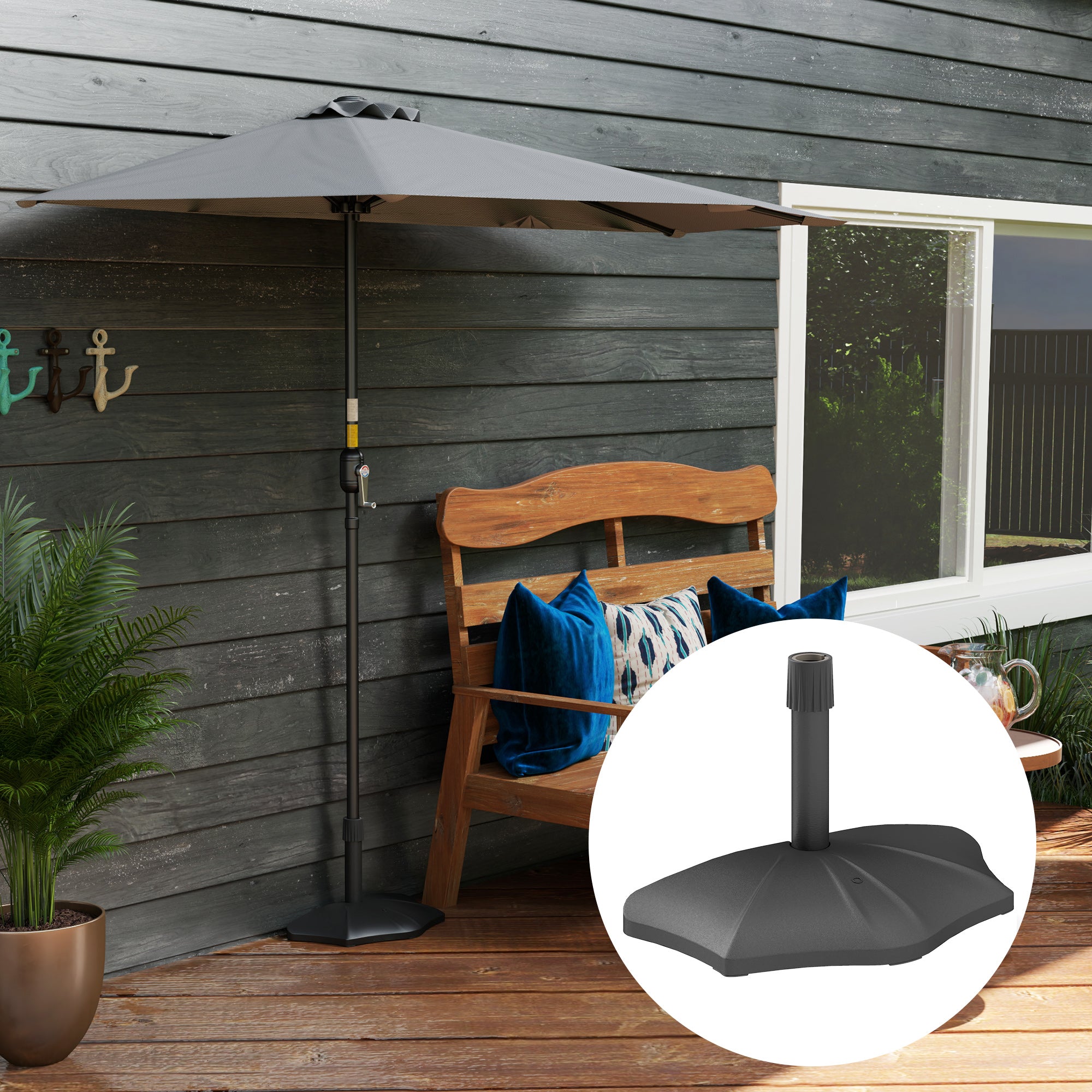 half stand for patio umbrella Outsunny 26lb Concrete Half Umbrella Stand for 1.5"/1.9" Poles, Black