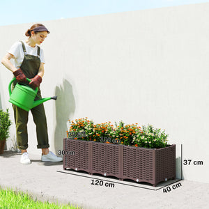 Plastic Raised Garden Bed with Legs, Self Watering Elevated Planter Boxes with Drainage Holes and Plugs, Easy Assembly Outdoor Planter Box for Vegetables, Flowers, Herbs, 120 x 40 x 37 cm