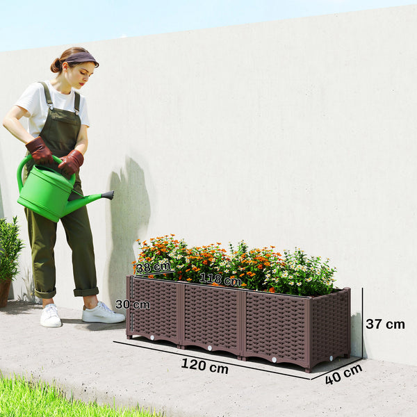 Plastic Raised Garden Bed with Legs, Self Watering Elevated Planter Boxes with Drainage Holes and Plugs, Easy Assembly Outdoor Planter Box for Vegetables, Flowers, Herbs, 120 x 40 x 37 cm
