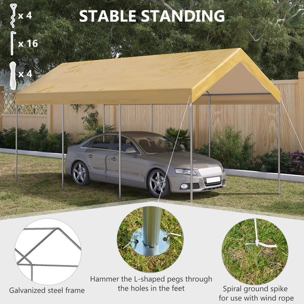 Outsunny 10' x 20' Party Tent and Carport, Height Adjustable Portable Garage, Outdoor Canopy Tent 8 Legs without Sidewalls for Car, Truck, Boat, Motorcycle, Bike, Garden Tools, Beige