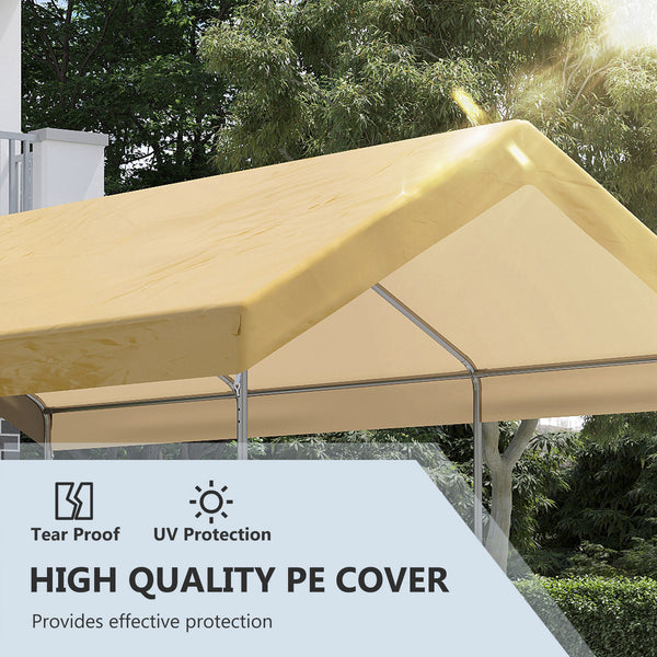 Outsunny 10' x 20' Party Tent and Carport, Height Adjustable Portable Garage, Outdoor Canopy Tent 8 Legs without Sidewalls for Car, Truck, Boat, Motorcycle, Bike, Garden Tools, Beige