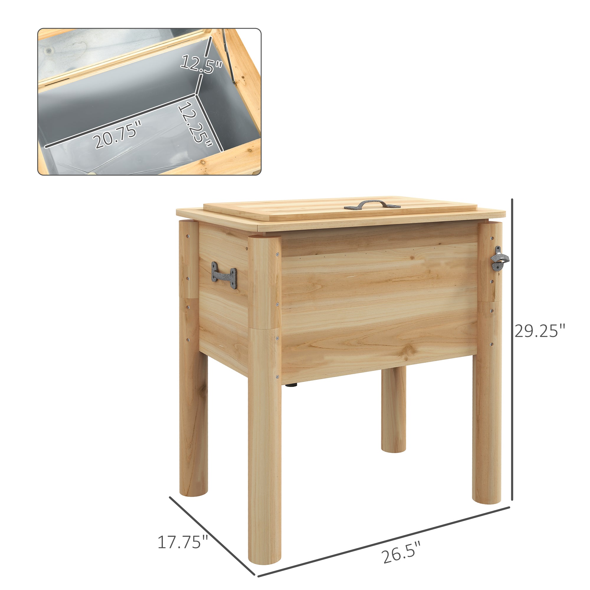 Outsunny Natural Wood 54 Quart Outdoor Beverage Cooler with Built