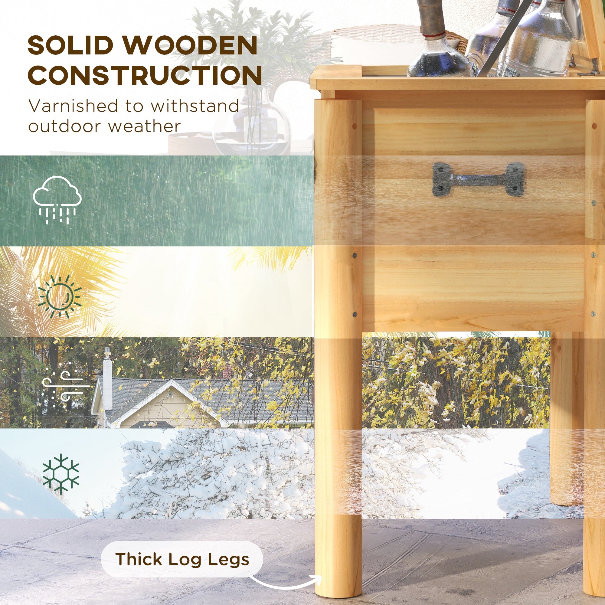 Outsunny Natural Wood 54 Quart Outdoor Beverage Cooler with Built