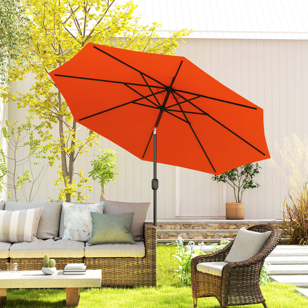 10' x 8' Round Market Umbrella, Patio Umbrella with Crank Handle and Tilt, Outdoor Parasol for Garden, Bench, Lawn, Orange