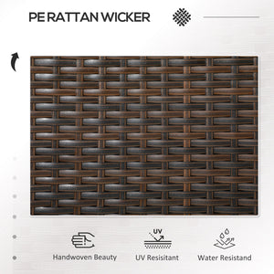 2 Seat Rattan Garden Bench, Patio Wicker Chair with Glass Tea Table, Outdoor Love Seat with Padded Cushions, for Garden, Porch, Poolside, Brown/Cream White