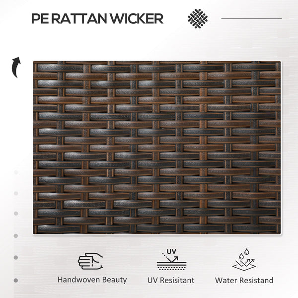 2 Seat Rattan Garden Bench, Patio Wicker Chair with Glass Tea Table, Outdoor Love Seat with Padded Cushions, for Garden, Porch, Poolside, Brown/Cream White