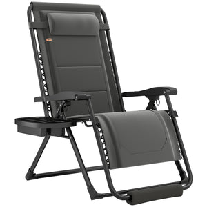 Zero Gravity Lounger Chair, Padded Folding Reclining Patio Chair with Cup Holder, Detachable Headrest, Extra Wide Seat, 400 LBS Capacity for Pool, Camping, Dark Grey
