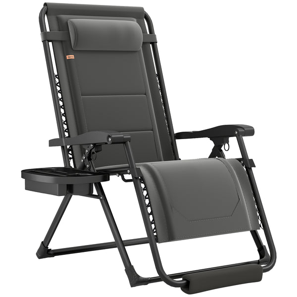 Zero Gravity Lounger Chair, Padded Folding Reclining Patio Chair with Cup Holder, Detachable Headrest, Extra Wide Seat, 400 LBS Capacity for Pool, Camping, Dark Grey