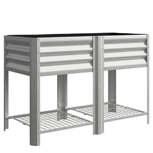Galvanized Steel Raised Garden Bed, Elevated Planter Box with Legs and Storage Shelf, Raised Planter for Vegetables, Flowers, Herbs, for Outdoor, Patio, Yard, Silver