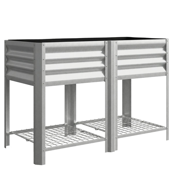 Galvanized Steel Raised Garden Bed, Elevated Planter Box with Legs and Storage Shelf, Raised Planter for Vegetables, Flowers, Herbs, for Outdoor, Patio, Yard, Silver