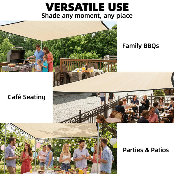 Sun Shade Sail, 2 x 3 m Rectangle Sunscreen Awning Canopy with Stainless Steel Eyelets and Bungee Cords, UV Protection Shade Sail  for Outdoors, Garden, Patio, Beige