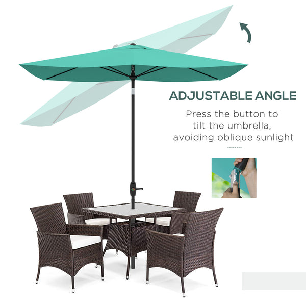 Outsunny 6.5' x 10' Rectangular Market Umbrella, Patio Outdoor Table Umbrella with Crank and Push Button Tilt, Teal