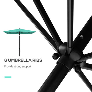 Outsunny 6.5' x 10' Rectangular Market Umbrella, Patio Outdoor Table Umbrella with Crank and Push Button Tilt, Teal