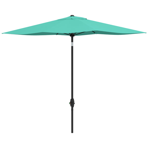 Outsunny 6.5' x 10' Rectangular Market Umbrella, Patio Outdoor Table Umbrella with Crank and Push Button Tilt, Teal