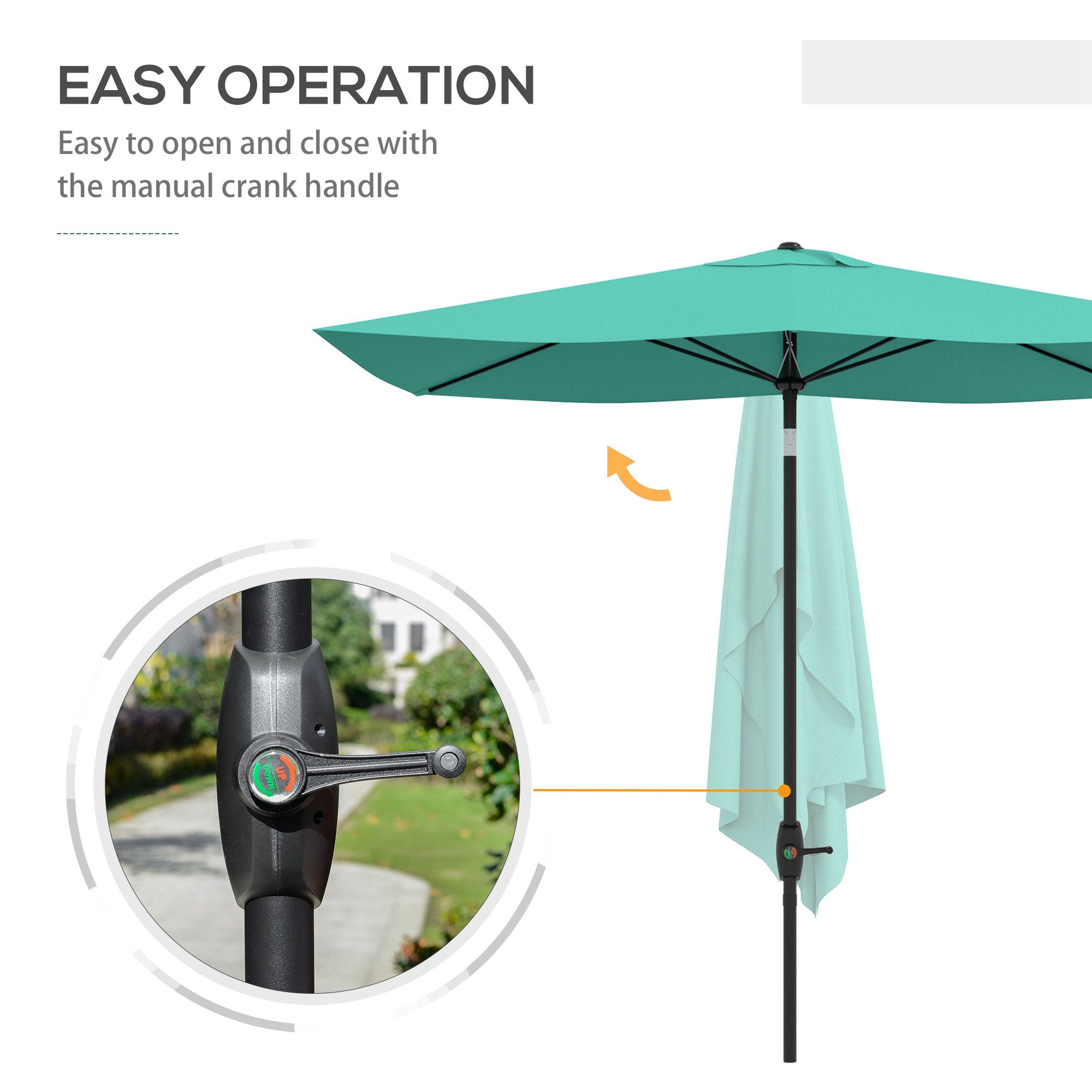 half rectangular patio umbrella Outsunny Teal Rectangular Patio Umbrella 6.6 X 10 ft, Outdoor Table Market Umbrella with Crank & Push Button Tilt
