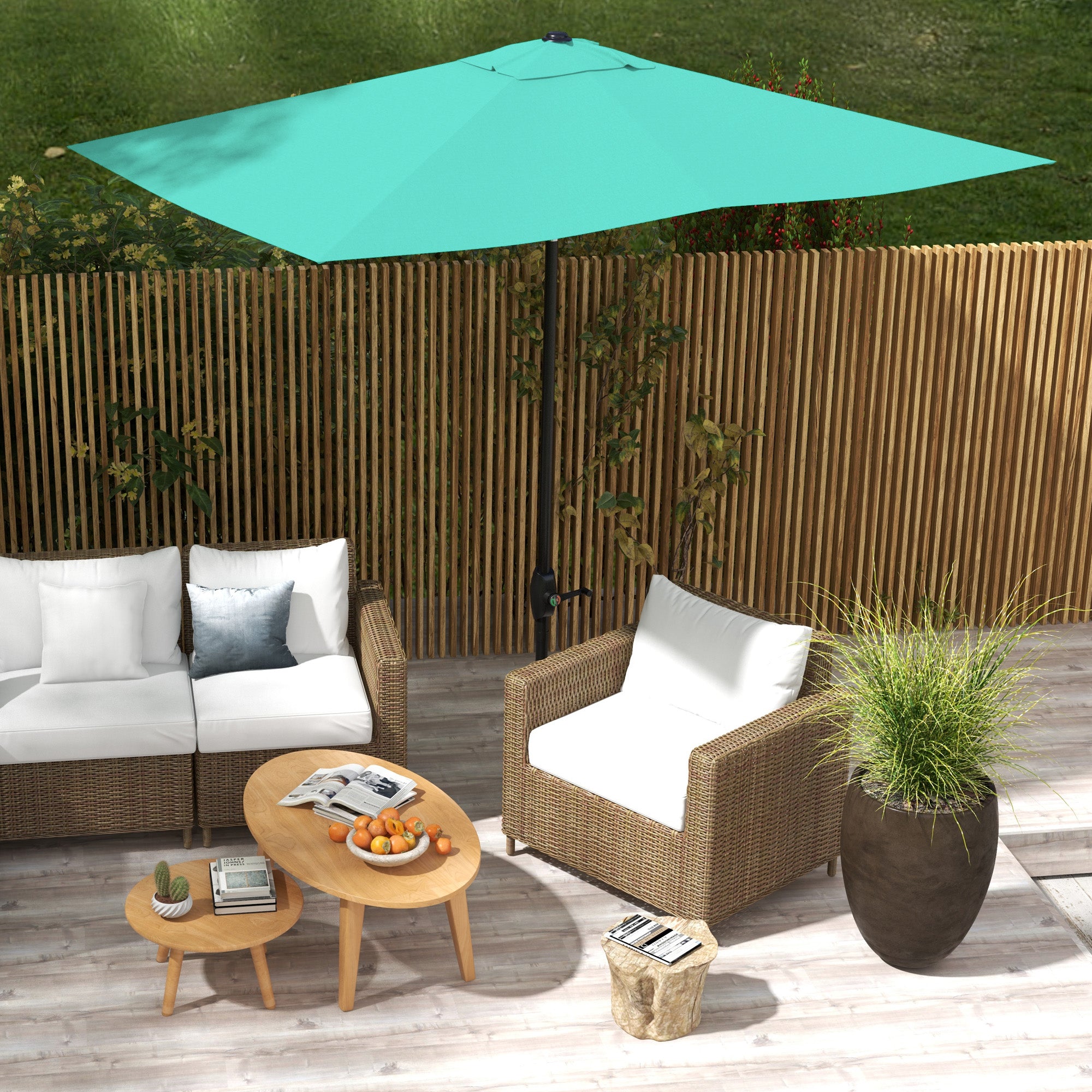 Outsunny Teal Rectangular Patio Umbrella 6.6 X 10 ft, Outdoor Table Market Umbrella with Crank & Push Button Tilt Outsunny Teal Rectangular Patio Umbrella 6.6 X 10 ft, Outdoor Table Market Umbrella with Crank & Push Button Tilt