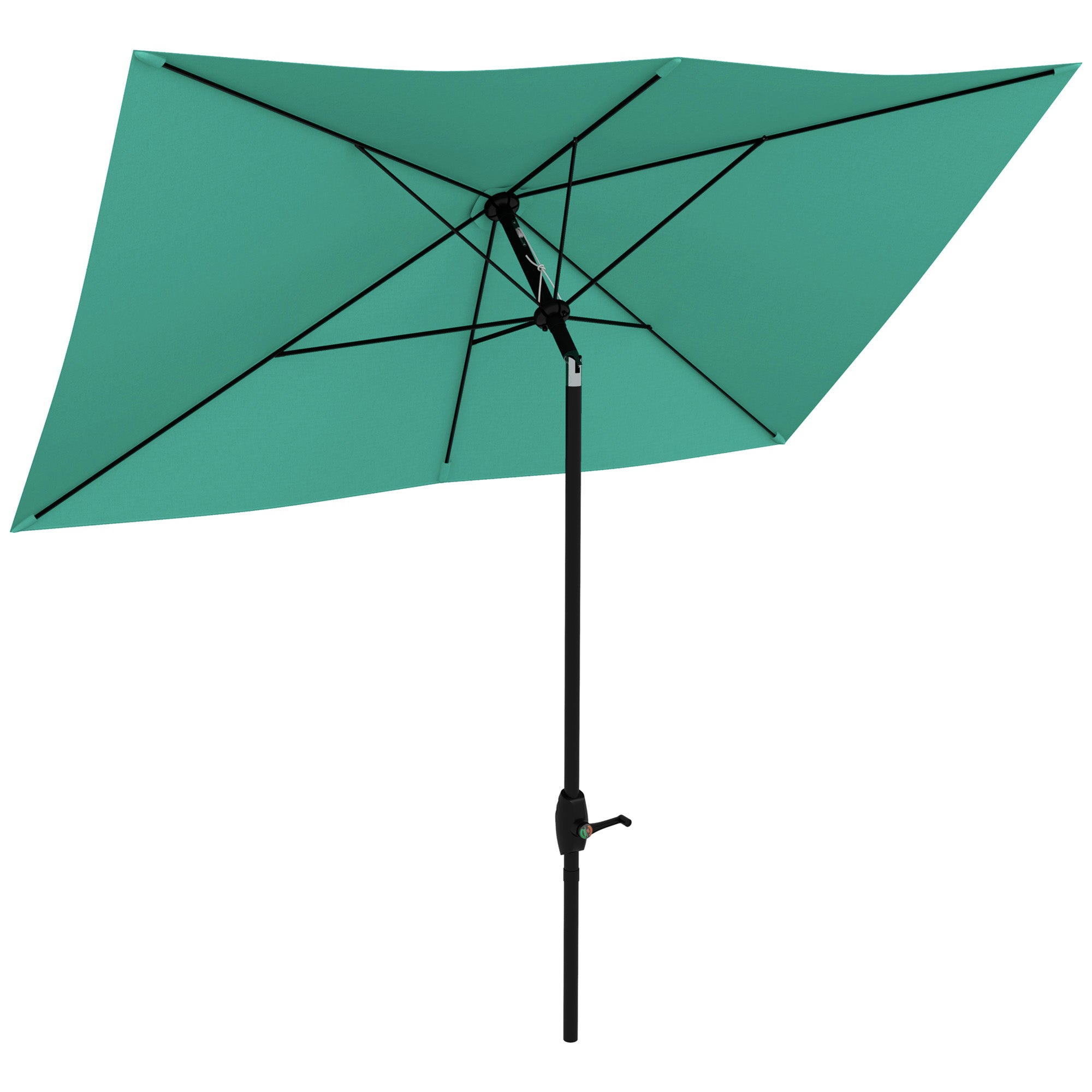 Outsunny Teal Rectangular Patio Umbrella 6.6 x 10 ft, Outdoor Table Market Umbrella with Crank & Push Button Tilt