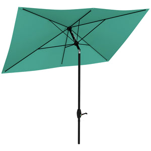 Outsunny 6.5' x 10' Rectangular Market Umbrella, Patio Outdoor Table Umbrella with Crank and Push Button Tilt, Teal