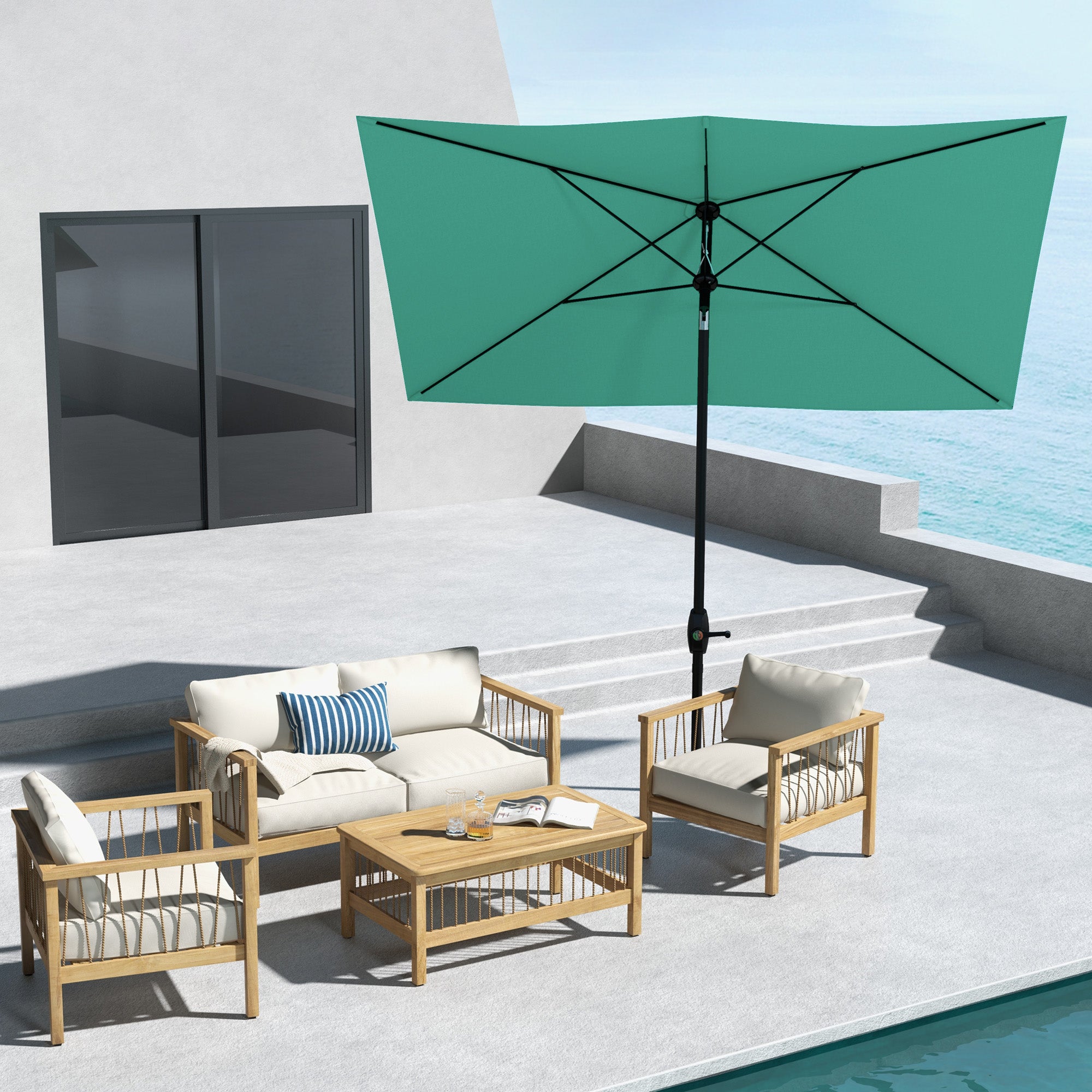 Outsunny Teal Rectangular Patio Umbrella 6.6 X 10 ft, Outdoor Table Market Umbrella with Crank & Push Button Tilt Outsunny Teal Rectangular Patio Umbrella 6.6 X 10 ft, Outdoor Table Market Umbrella with Crank & Push Button Tilt