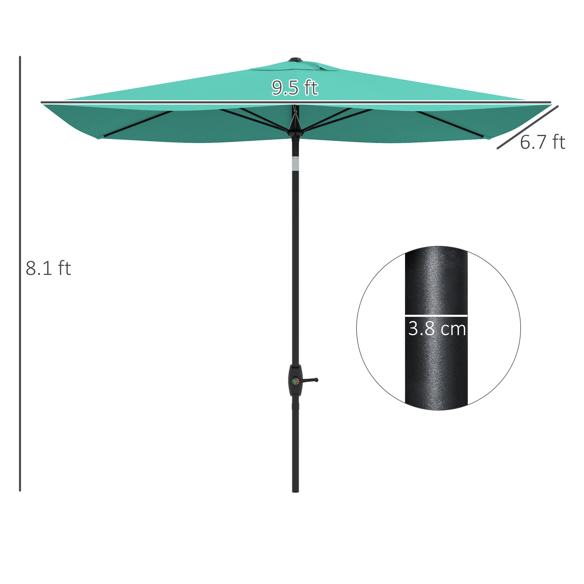 7-ft push-button tilt rectangular patio umbrella Outsunny Teal Rectangular Patio Umbrella 6.6 X 10 ft, Outdoor Table Market Umbrella with Crank & Push Button Tilt