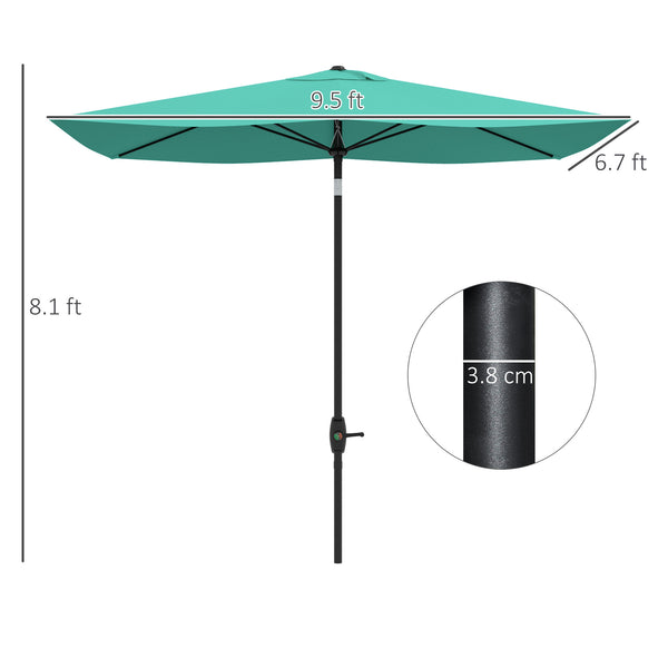 Outsunny 6.5' x 10' Rectangular Market Umbrella, Patio Outdoor Table Umbrella with Crank and Push Button Tilt, Teal