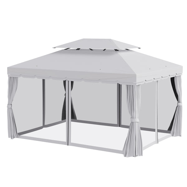 Outsunny 10' x 13' Patio Gazebo, Outdoor Gazebo Canopy Shelter with Netting and Curtains, Aluminum Frame for Garden, Lawn, Backyard and Deck, Light Gray