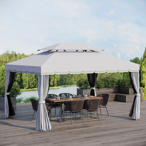 Outsunny 10' x 13' Patio Gazebo, Outdoor Gazebo Canopy Shelter with Netting and Curtains, Aluminum Frame for Garden, Lawn, Backyard and Deck, Light Gray