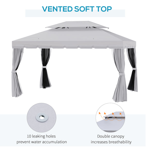 Outsunny 10' x 13' Patio Gazebo, Outdoor Gazebo Canopy Shelter with Netting and Curtains, Aluminum Frame for Garden, Lawn, Backyard and Deck, Light Gray