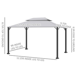 Outsunny 10' x 13' Patio Gazebo, Outdoor Gazebo Canopy Shelter with Netting and Curtains, Aluminum Frame for Garden, Lawn, Backyard and Deck, Light Gray