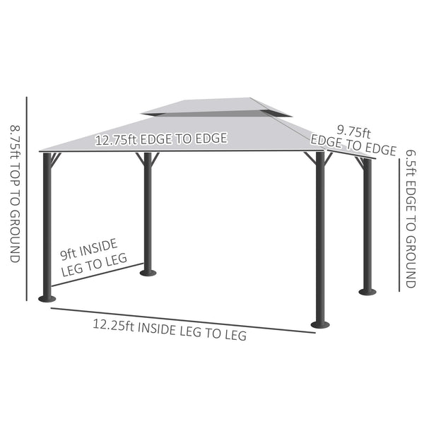 Outsunny 10' x 13' Patio Gazebo, Outdoor Gazebo Canopy Shelter with Netting and Curtains, Aluminum Frame for Garden, Lawn, Backyard and Deck, Light Gray