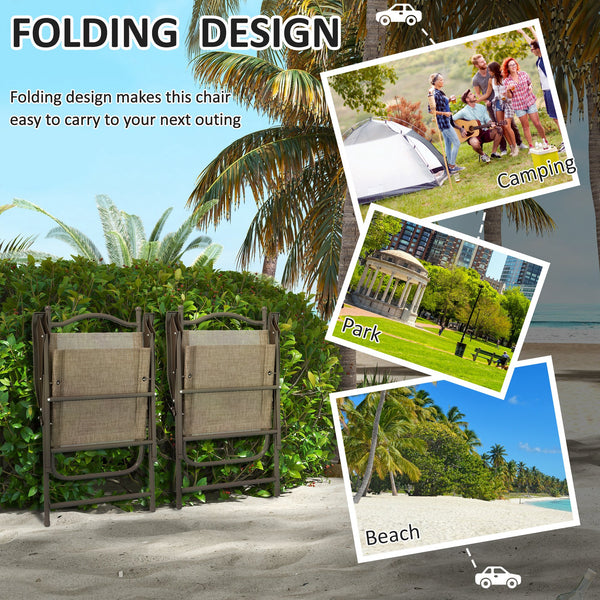 Outdoor Dining Chairs Set of 2, Folding Outdoor Patio Chairs with Armrests, Mesh Seat, High Backrest, All Weather for Backyard, Balcony, Porch, Poolside, Deck, Brown