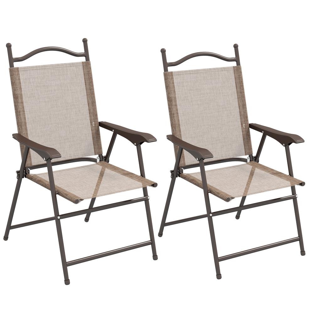 Outdoor Dining Chairs Set of 2, Folding Outdoor Patio Chairs with Armrests, Mesh Seat, High Backrest, All Weather for Backyard, Balcony, Porch, Poolside, Deck, Brown